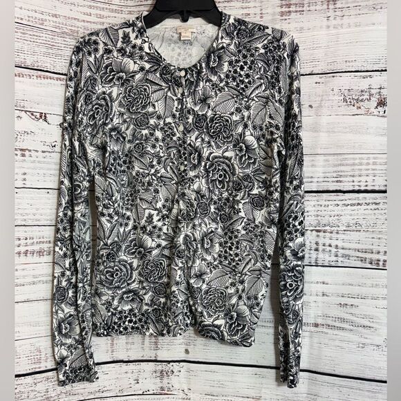 J. Crew cardigan Womens size Medium Floral button up Sweater The Caryn Cotton - Picture 1 of 10